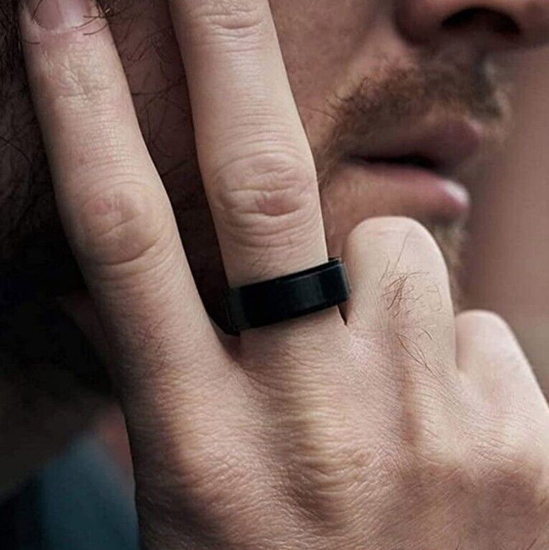 Sleek Brushed Matte Black Titanium Steel Wedding Band for Men