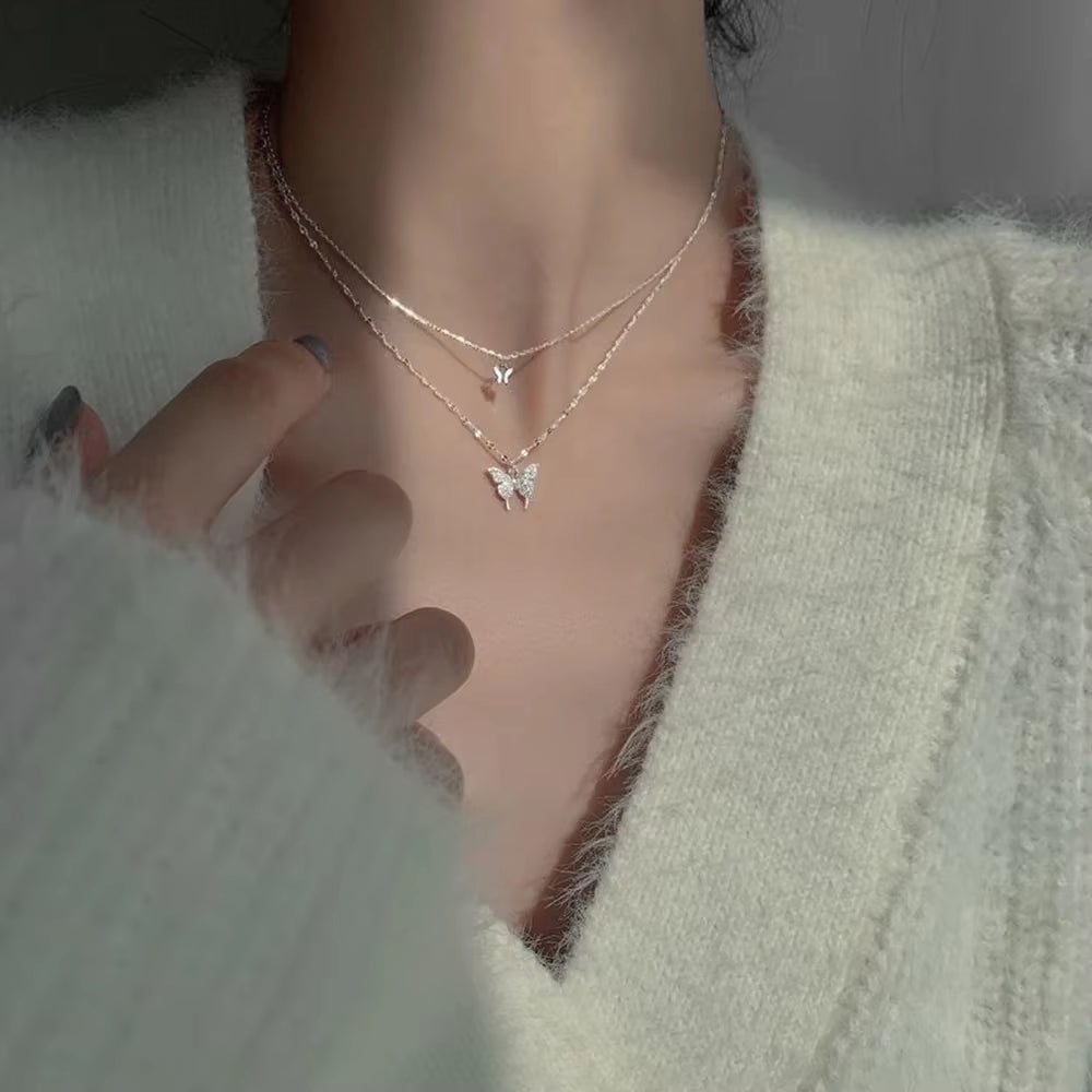 2024 Simple Double Layer Star Moon Charm Multilayered Necklace Delicate Clavicle Chain Zircon for Women Fashion Jewelry