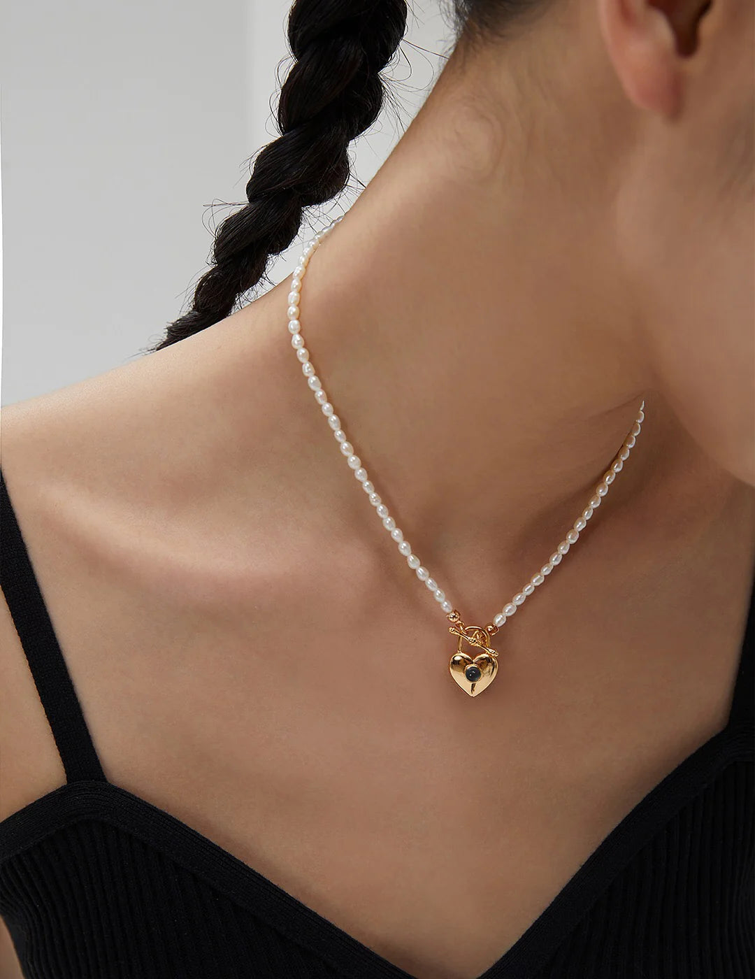 Heart Padlock Pendant Pearl Necklace