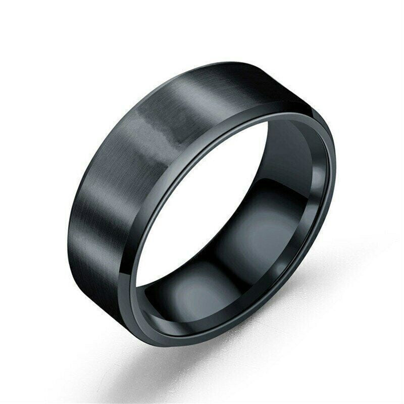 Sleek Brushed Matte Black Titanium Steel Wedding Band for Men