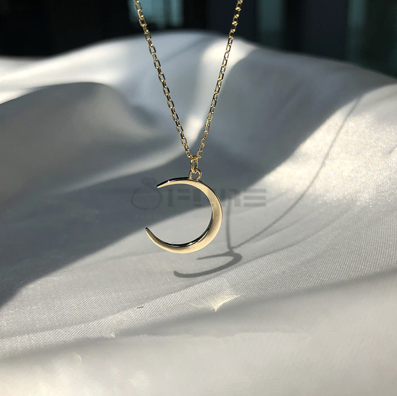 Half Crescent Moon Sterling Silver Minimalist Necklace