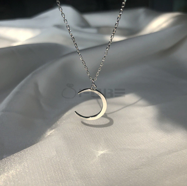 Half Crescent Moon Sterling Silver Minimalist Necklace